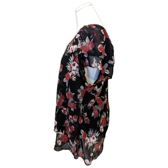 Alfred Sung Black Red Floral Whimsygoth Blouse Sheer Layered Office Summer XXL - Picture 5 of 8